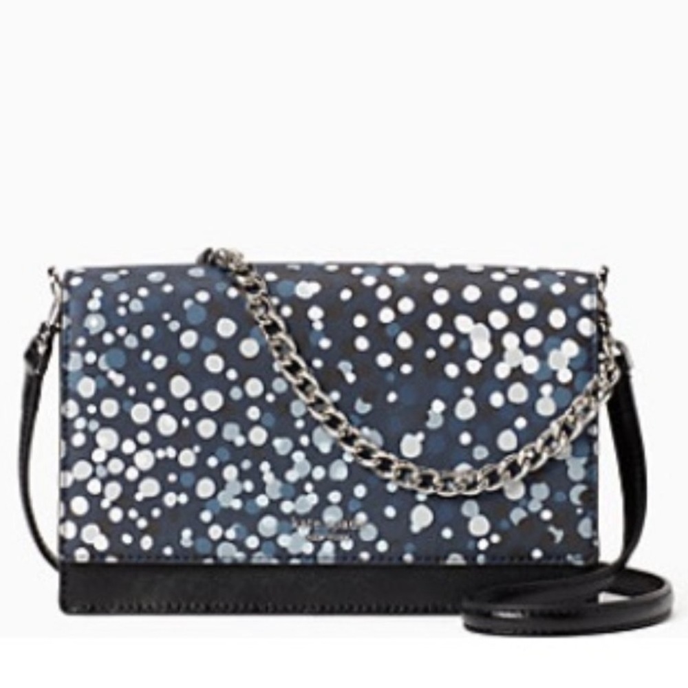 KATE SPADE chain strap/adjustable NWT Black blue white polka dots bag Authentic